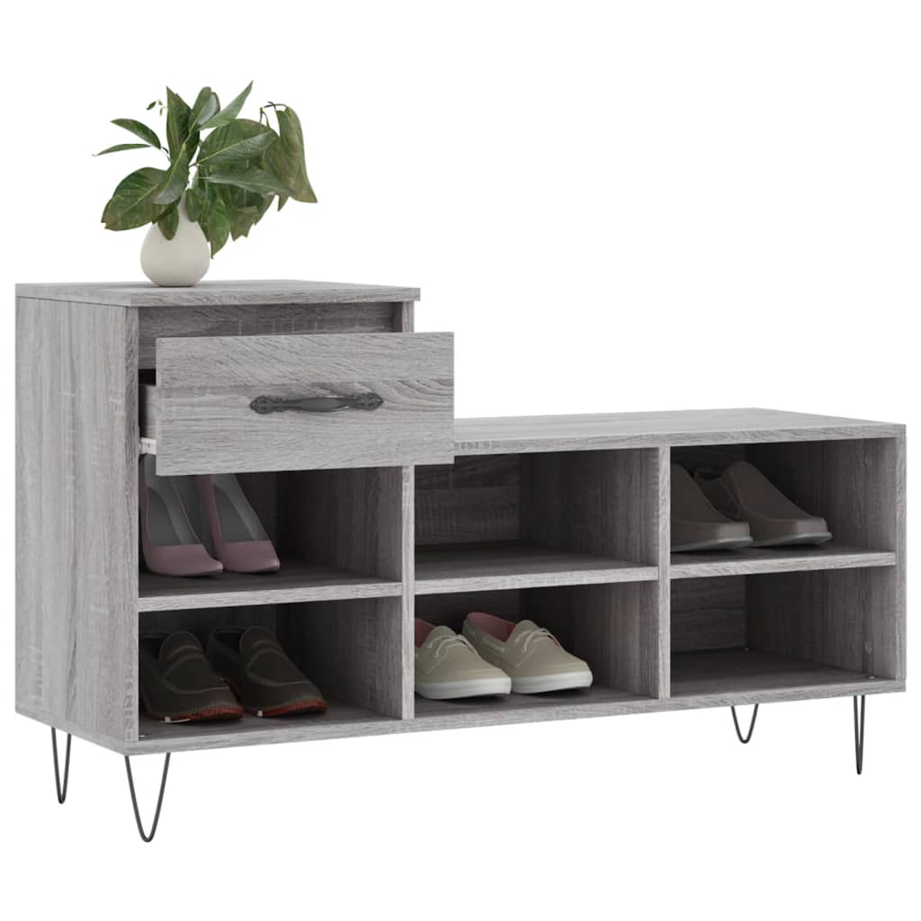 Étagère à chaussures gris Sonoma 102x36x60 cm en bois