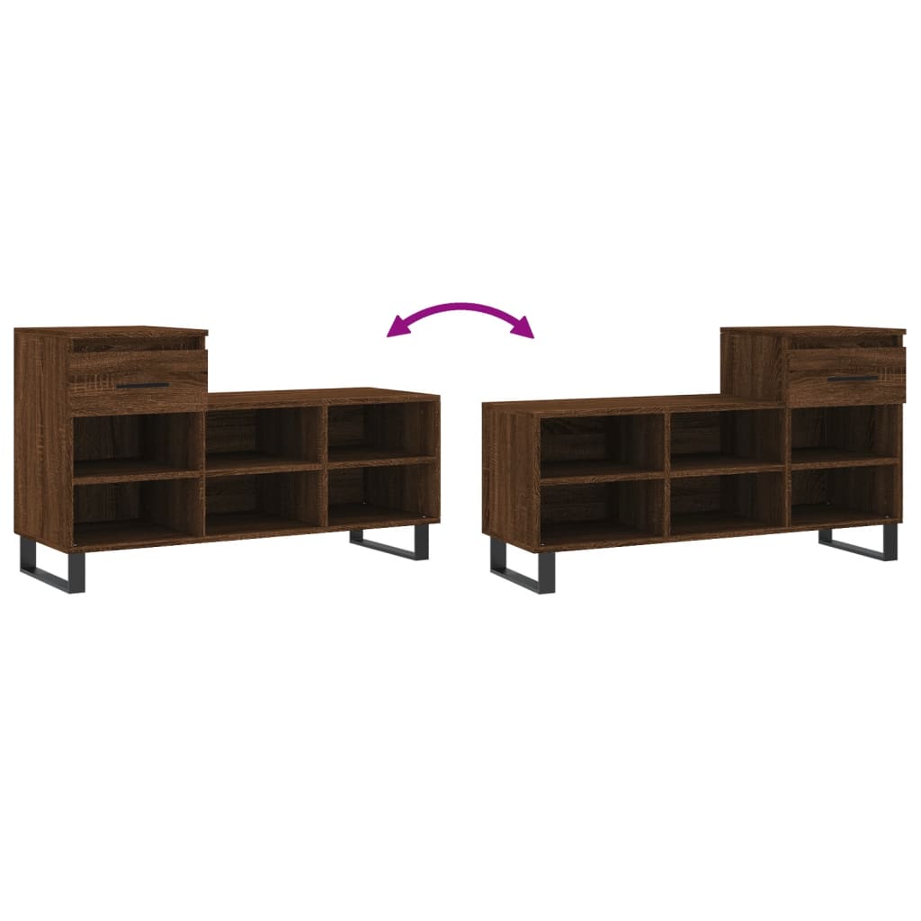 Étagère à chaussures aspect chêne marron 102x36x60 cm en bois