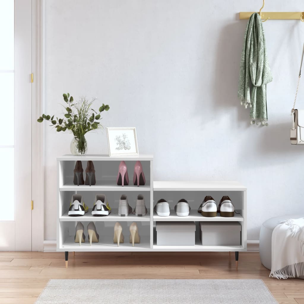 Étagère à chaussures blanc brillant 102x36x60 cm en bois