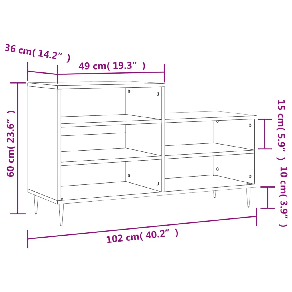 Étagère à chaussures gris Sonoma 102x36x60 cm en bois