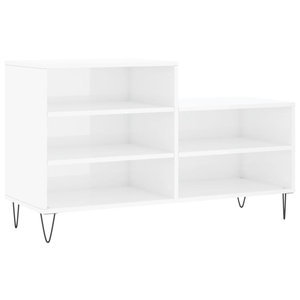 Étagère à chaussures blanc brillant 102x36x60 cm en bois