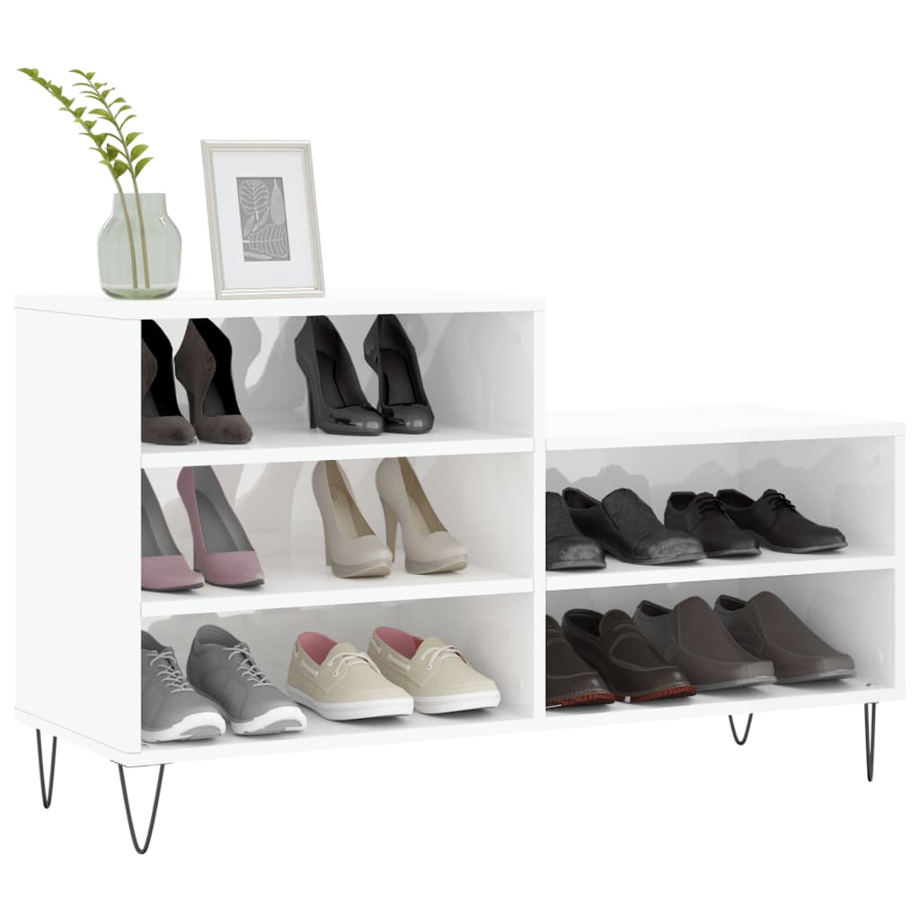 Étagère à chaussures blanc brillant 102x36x60 cm en bois