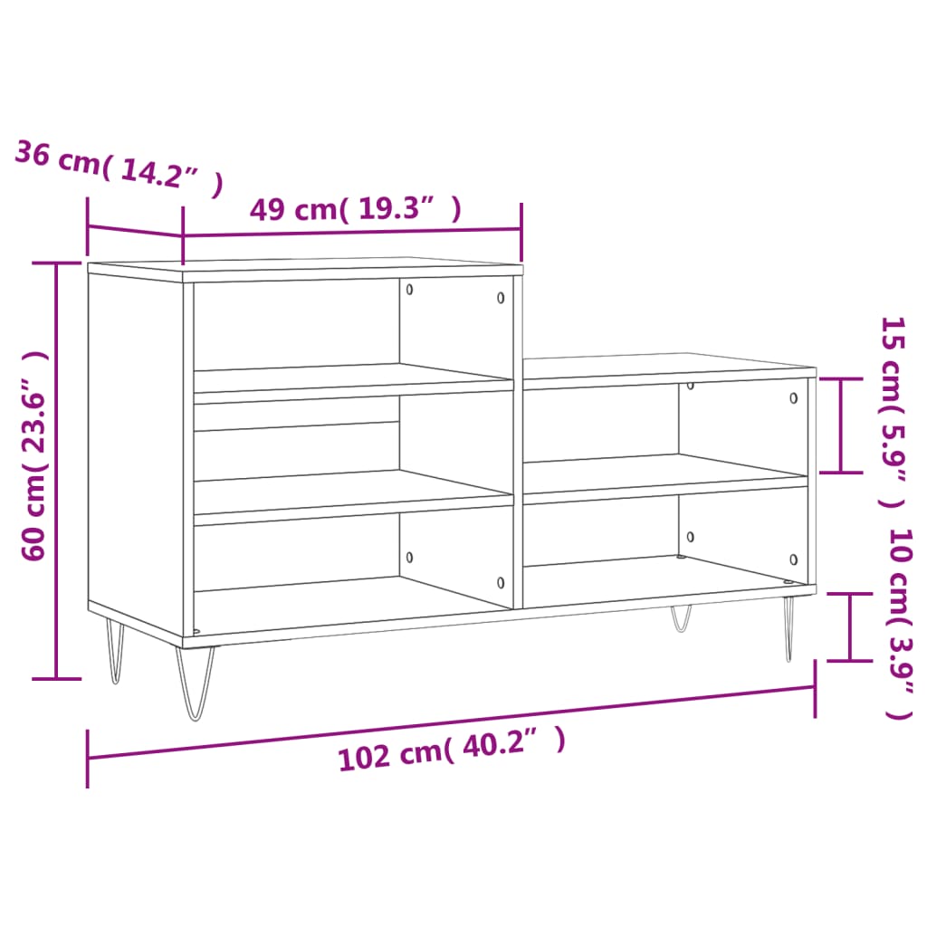 Étagère à chaussures gris Sonoma 102x36x60 cm en bois