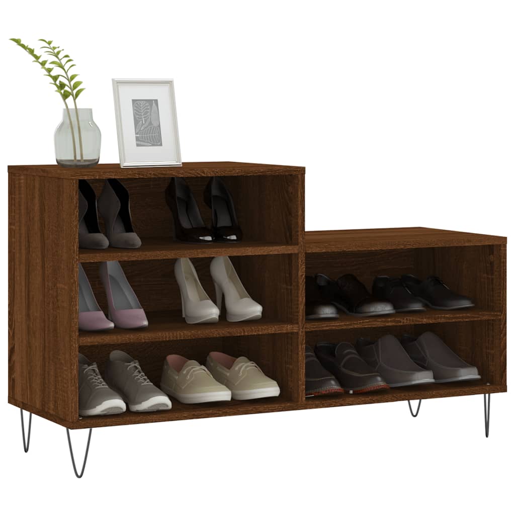 Étagère à chaussures aspect chêne marron 102x36x60 cm en bois