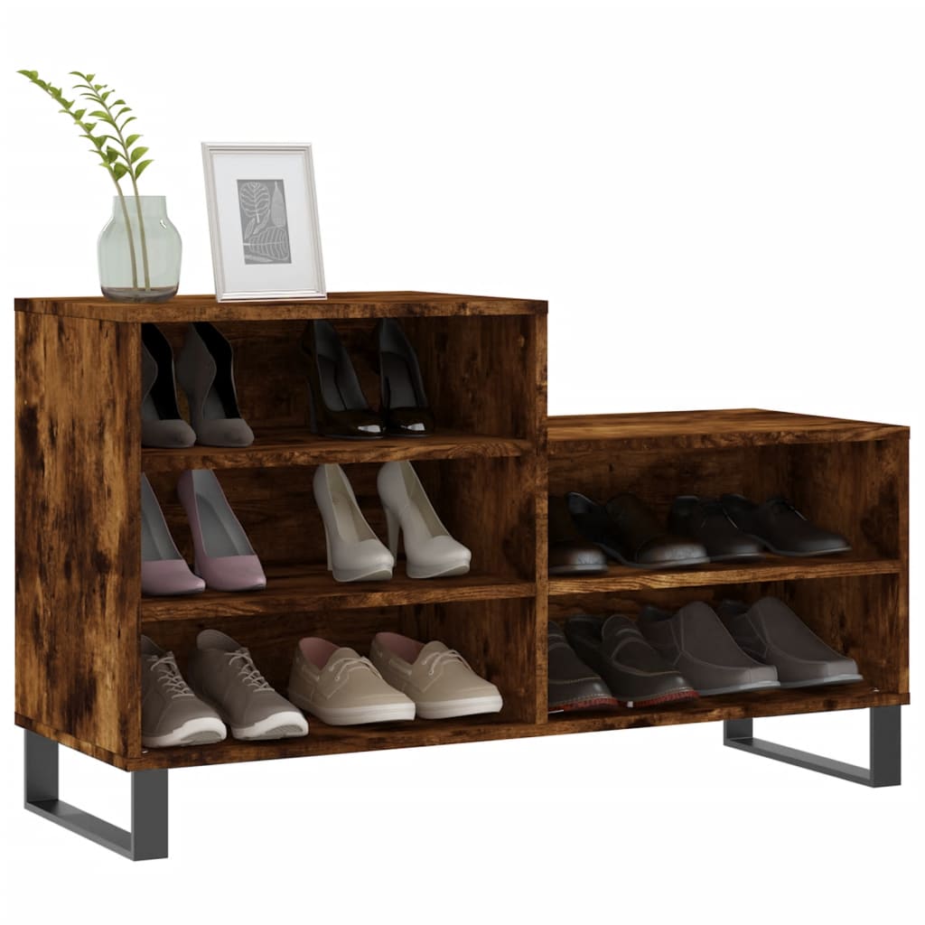 Étagère à chaussures chêne fumé 102x36x60 cm en bois