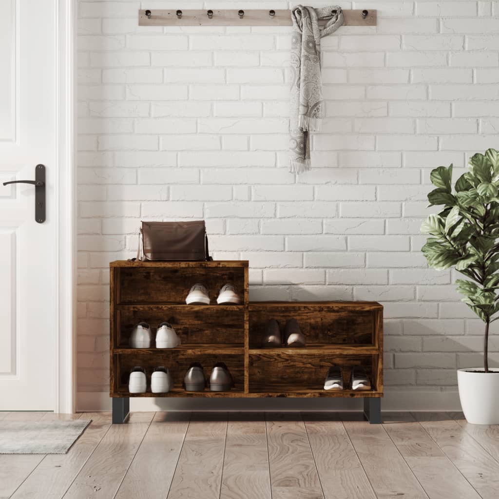 Étagère à chaussures chêne fumé 102x36x60 cm en bois