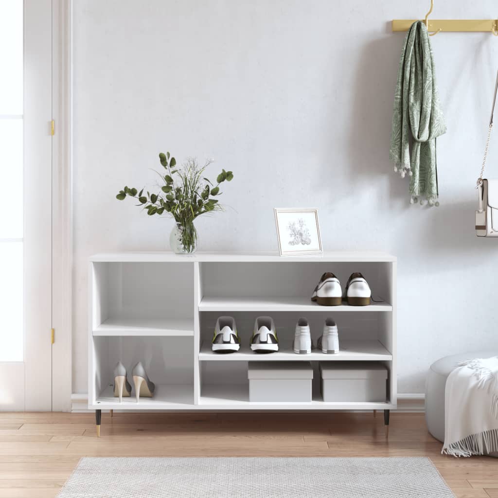 Étagère à chaussures blanc brillant 102x36x60 cm en bois