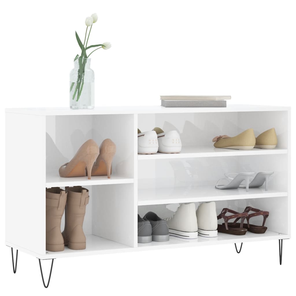 Étagère à chaussures blanc brillant 102x36x60 cm en bois