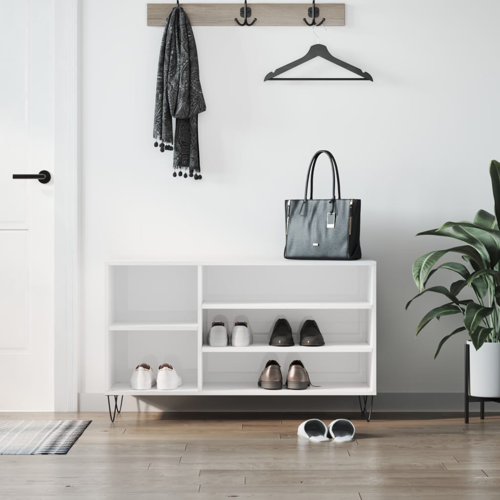 Étagère à chaussures blanc brillant 102x36x60 cm en bois