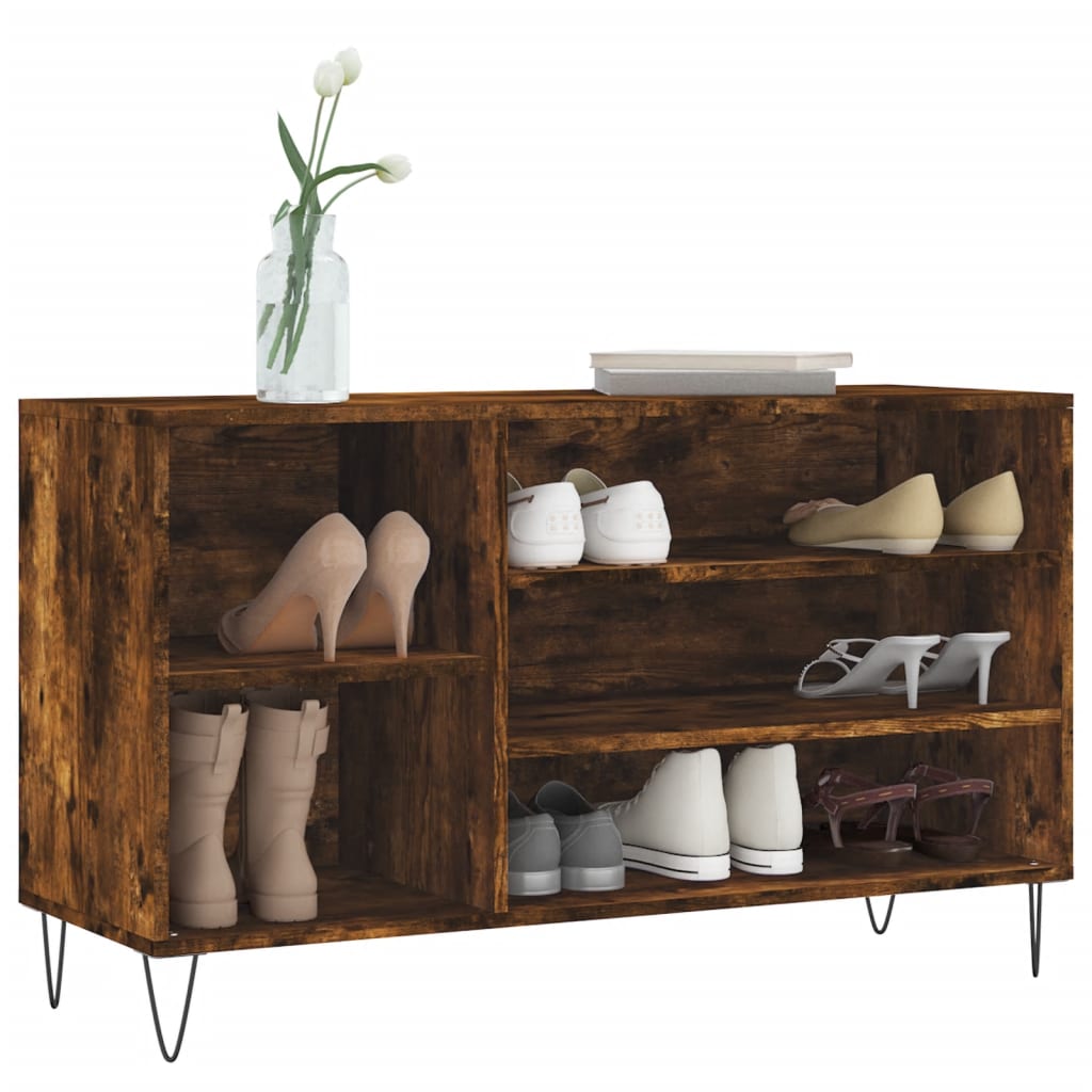 Étagère à chaussures chêne fumé 102x36x60 cm en bois