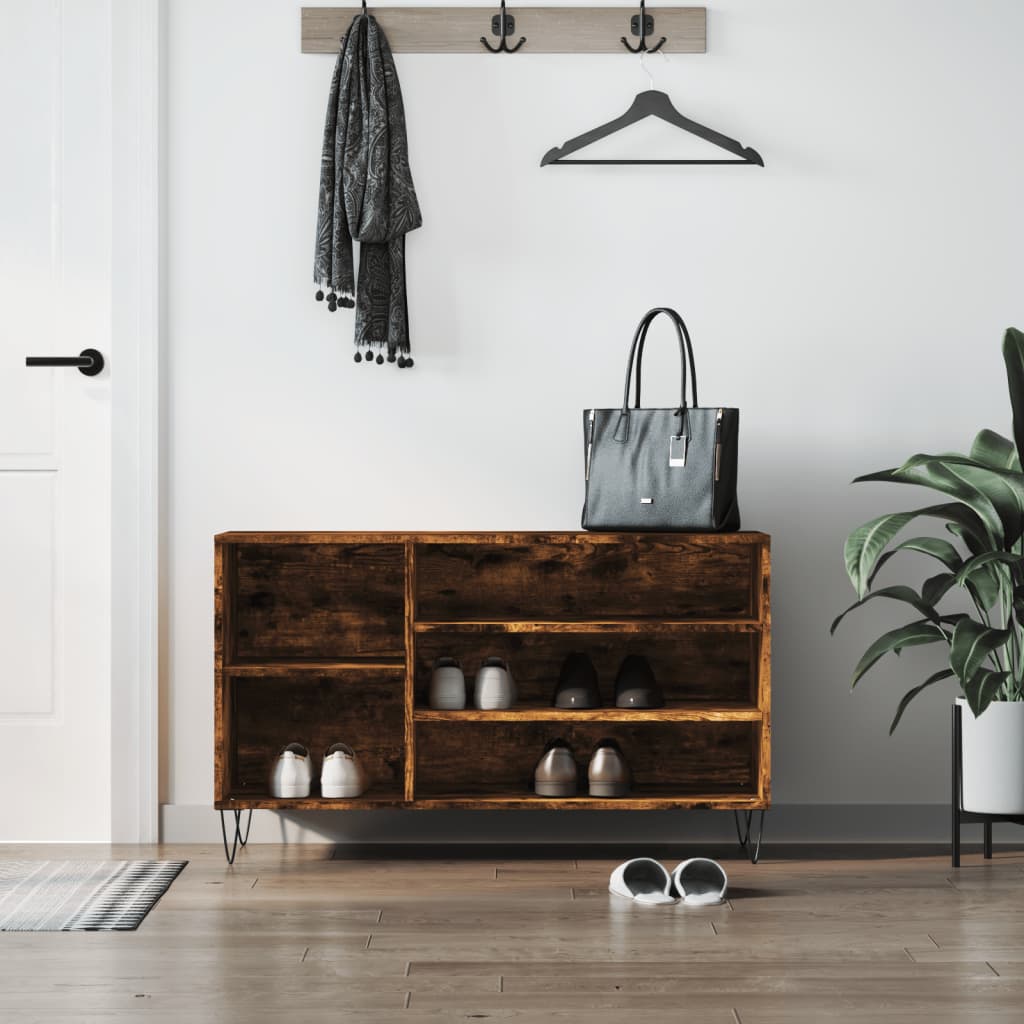 Étagère à chaussures chêne fumé 102x36x60 cm en bois