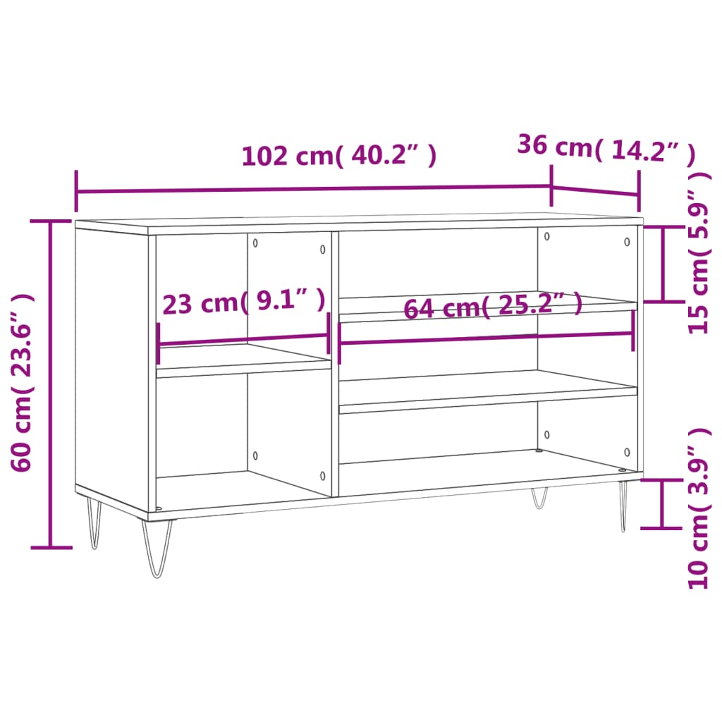 Étagère à chaussures aspect chêne marron 102x36x60 cm en bois