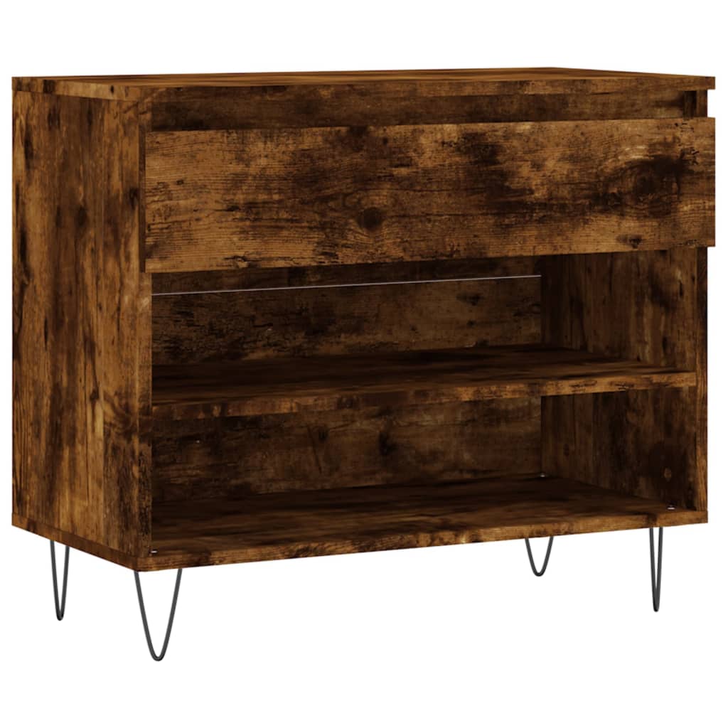 Étagère à chaussures chêne fumé 70x36x60 cm en bois