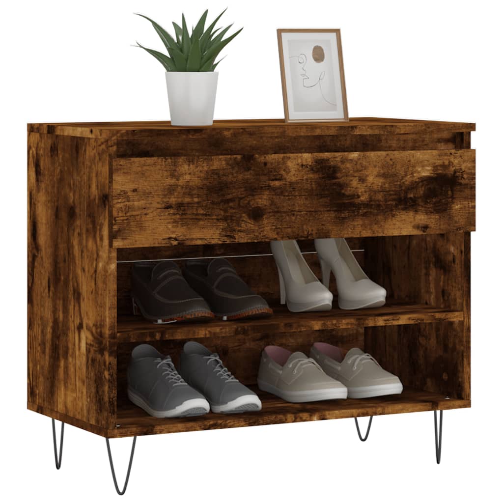 Étagère à chaussures chêne fumé 70x36x60 cm en bois