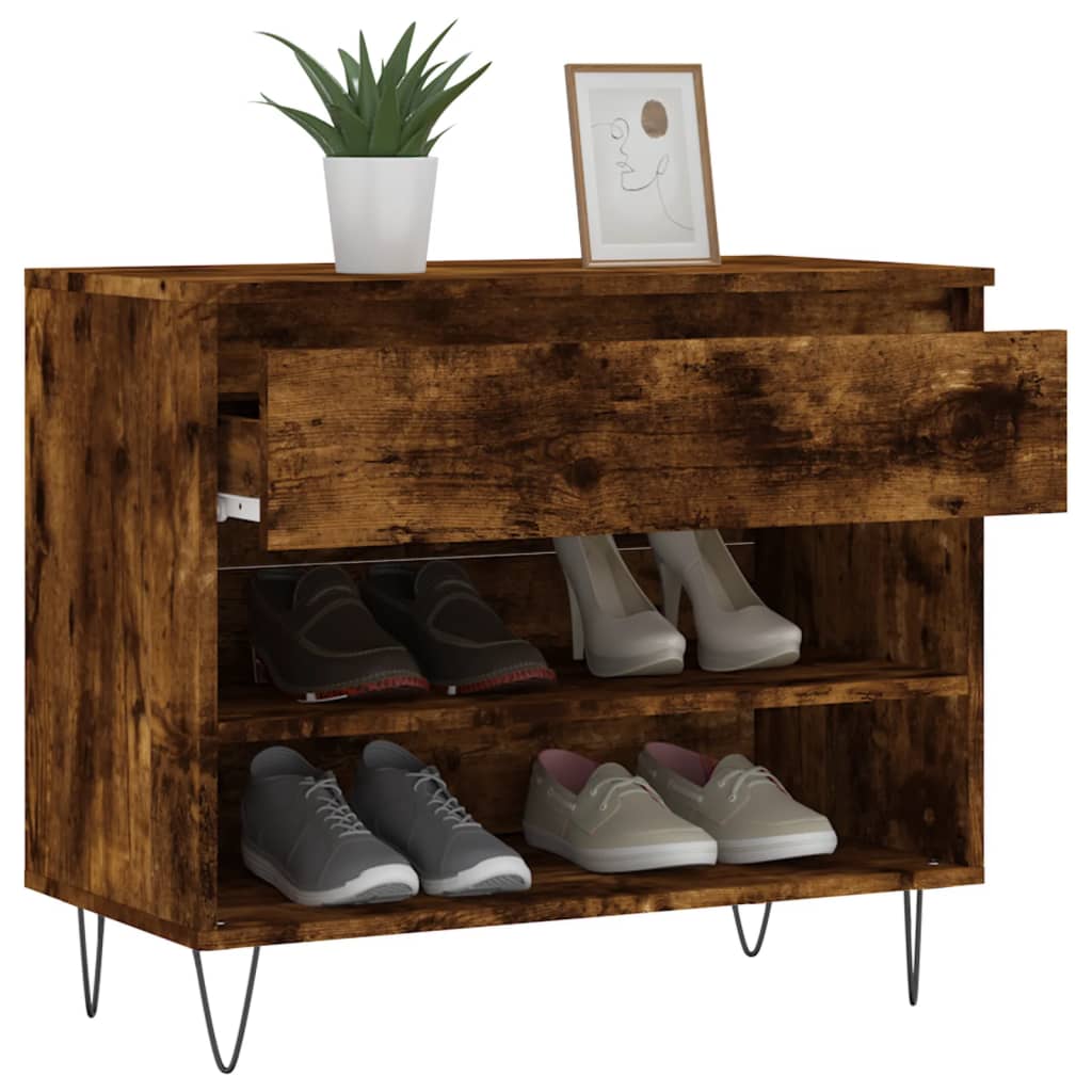 Étagère à chaussures chêne fumé 70x36x60 cm en bois