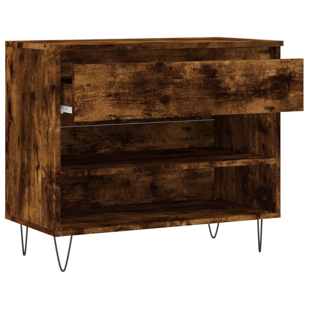 Étagère à chaussures chêne fumé 70x36x60 cm en bois