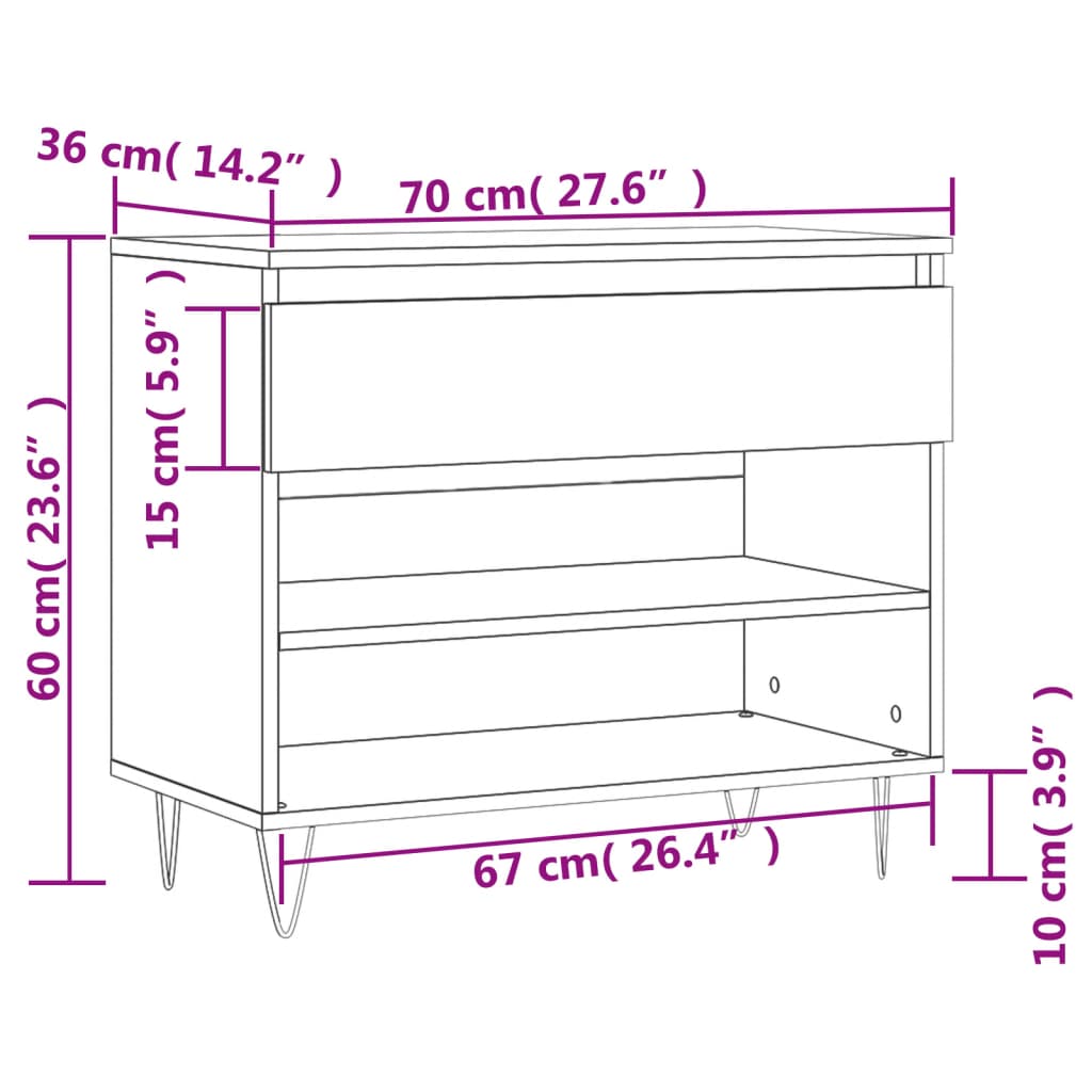 Étagère à chaussures chêne fumé 70x36x60 cm en bois