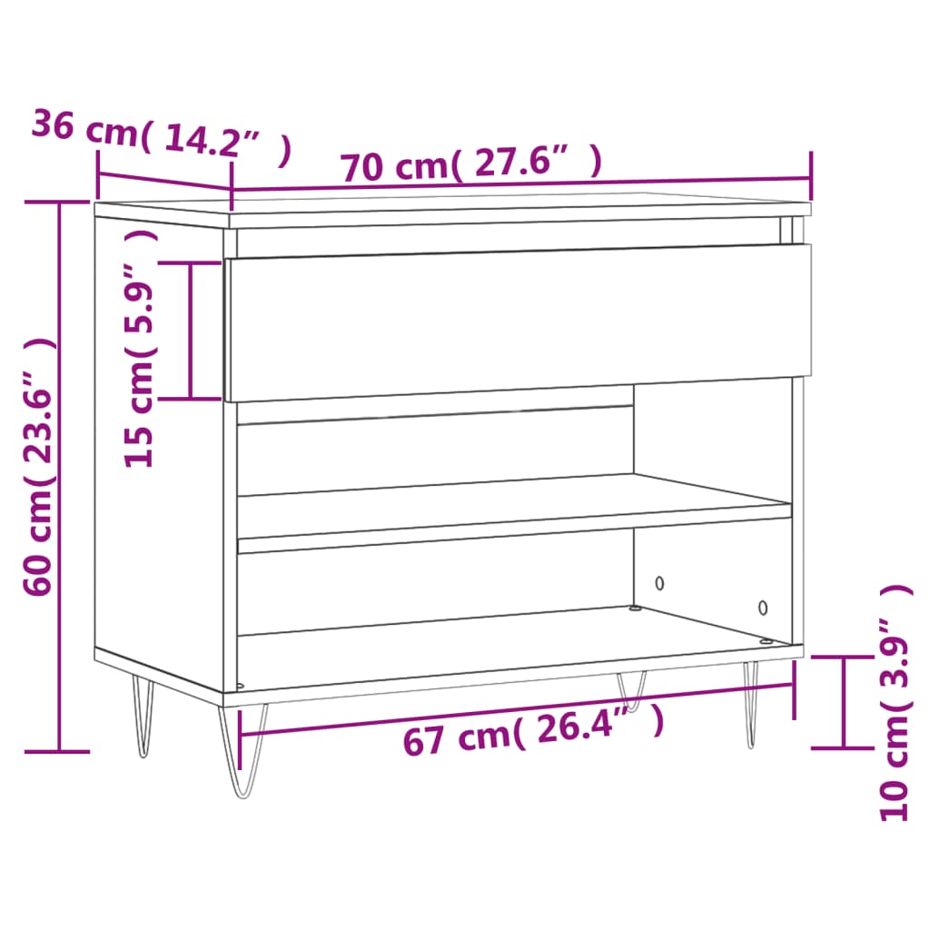Étagère à chaussures gris Sonoma 70x36x60 cm en bois