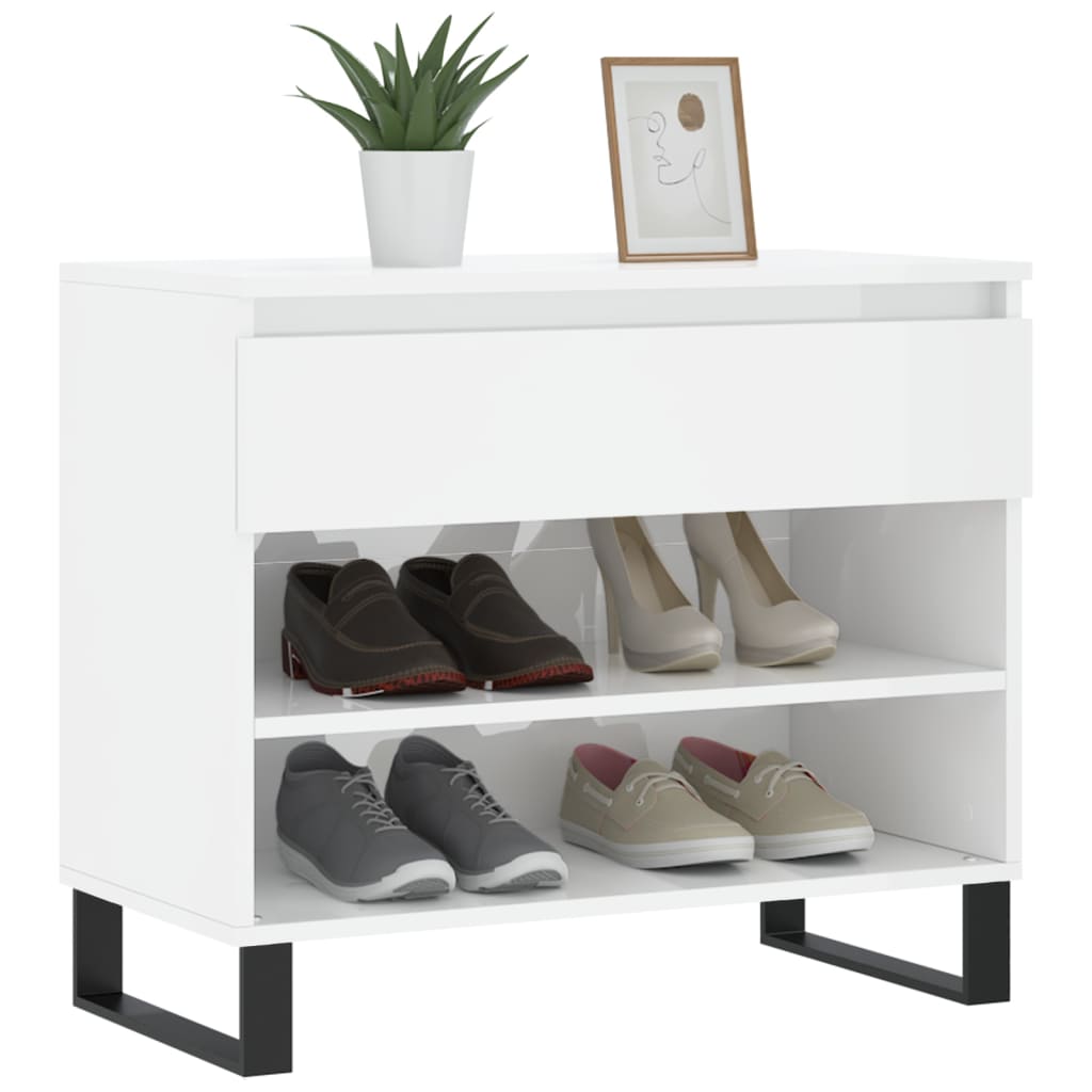 Étagère à chaussures blanc brillant 70x36x60 cm en bois