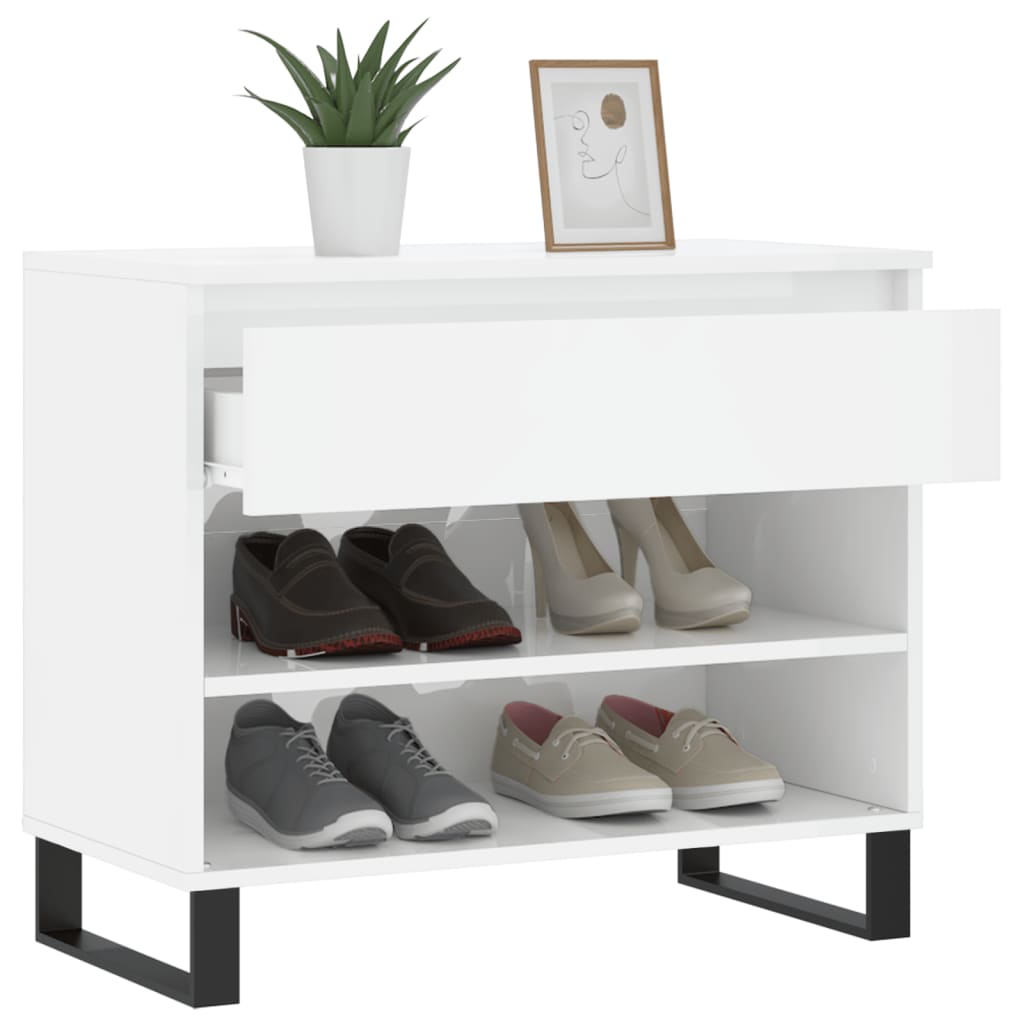 Étagère à chaussures blanc brillant 70x36x60 cm en bois