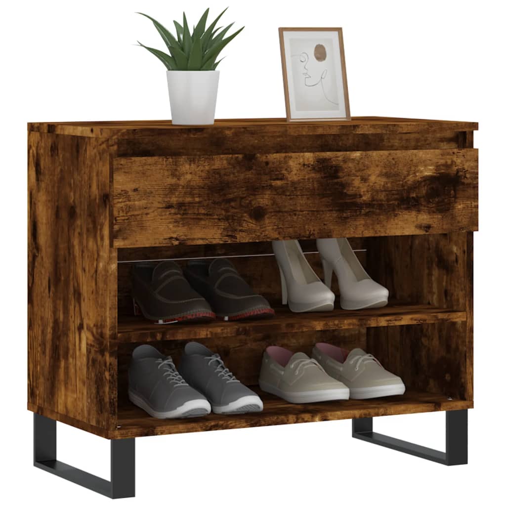 Étagère à chaussures chêne fumé 70x36x60 cm en bois