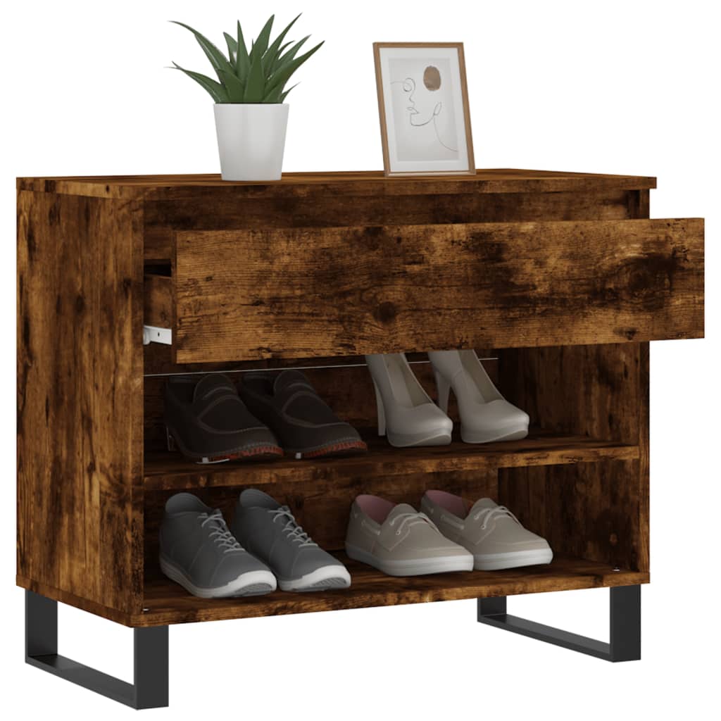 Étagère à chaussures chêne fumé 70x36x60 cm en bois