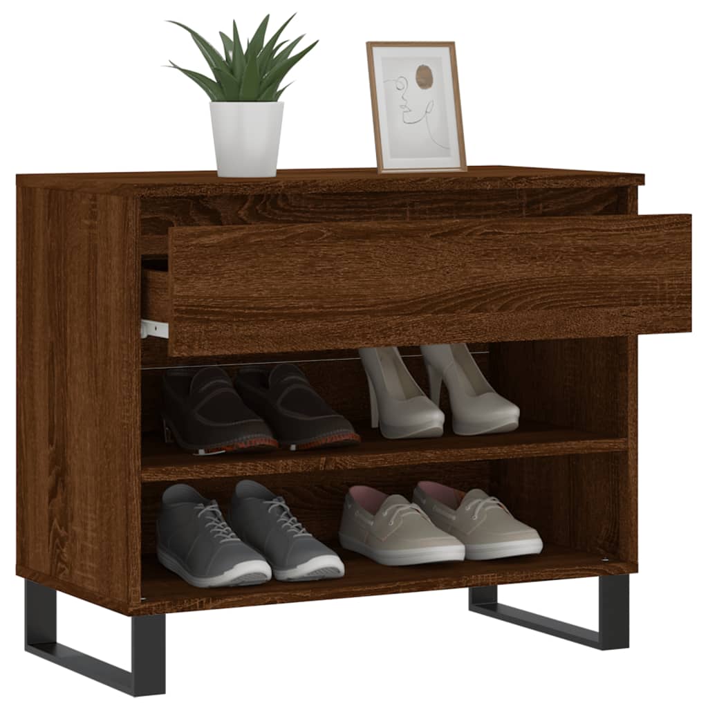 Étagère à chaussures aspect chêne marron 70x36x60 cm en bois