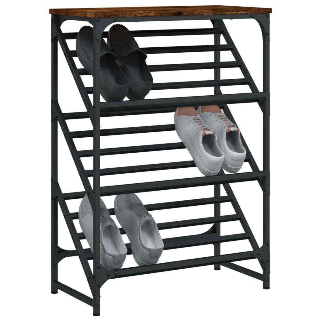 Étagère à chaussures chêne fumé 60x30x85 cm en bois