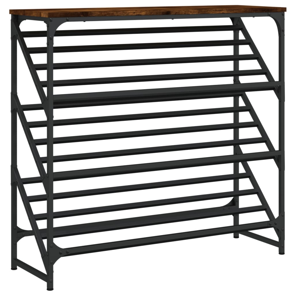 Étagère à chaussures chêne fumé 90x30x85 cm en bois