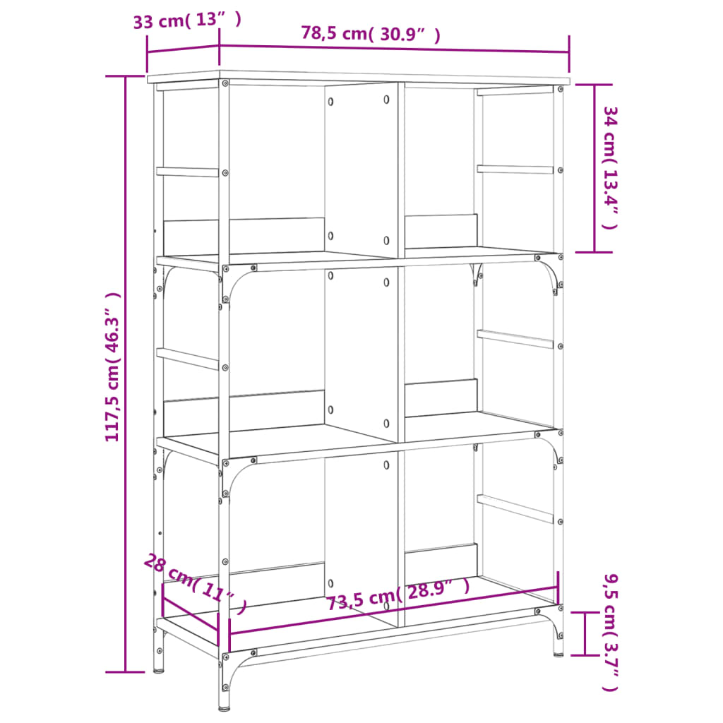 Bibliothèque aspect chêne brun 78,5x33x117,5 cm matériau bois