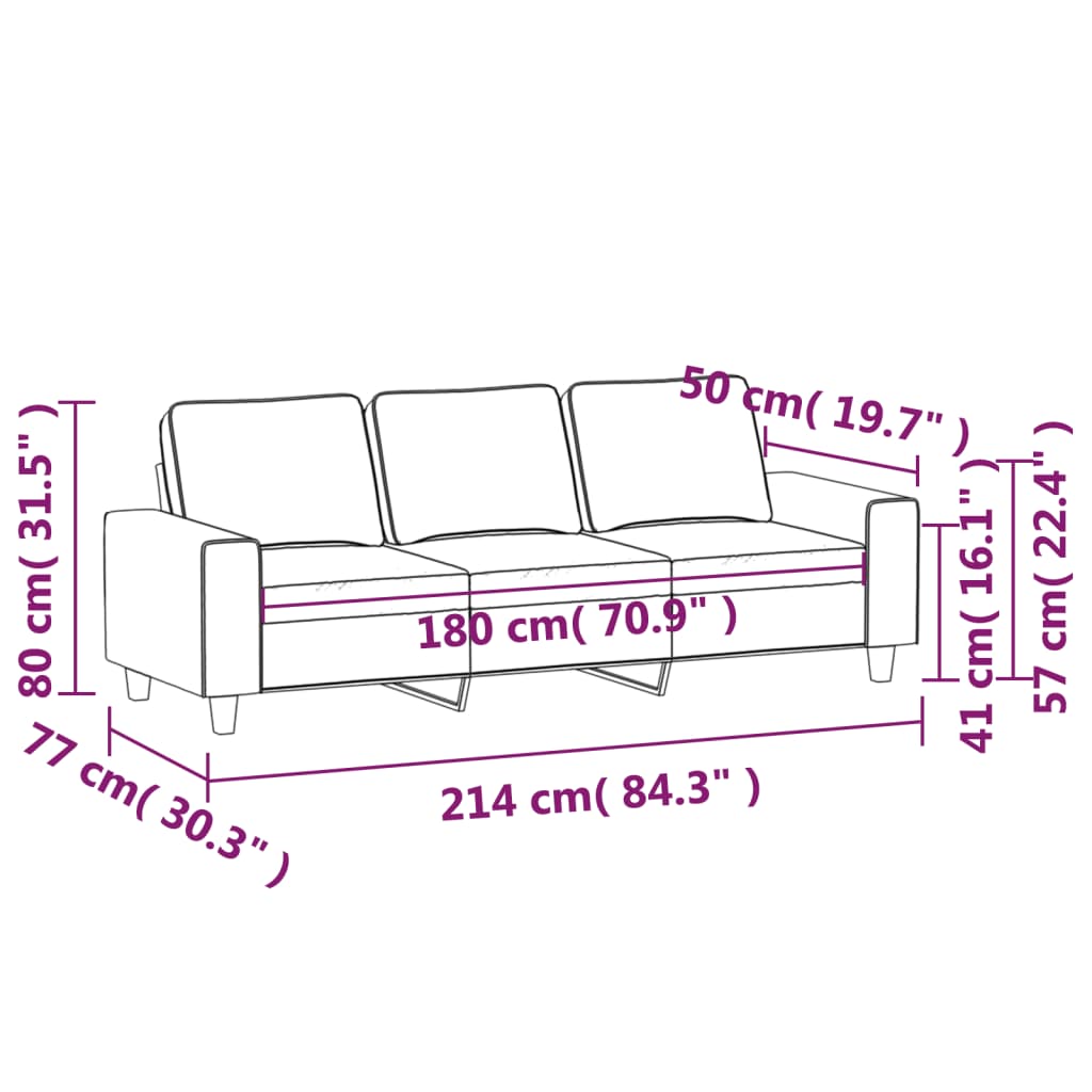3 seater sofa wine red 180 cm fabric