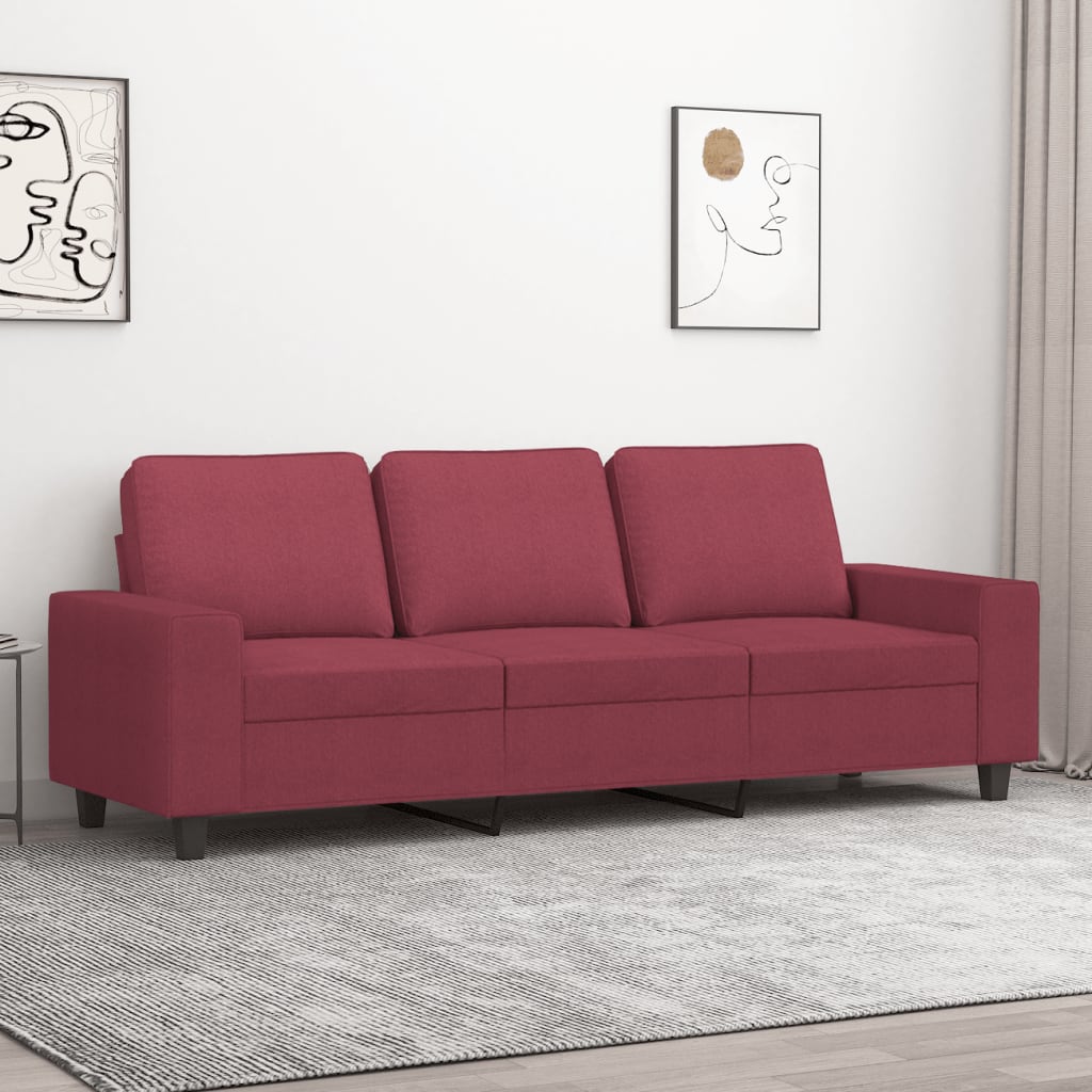 3 seater sofa wine red 180 cm fabric