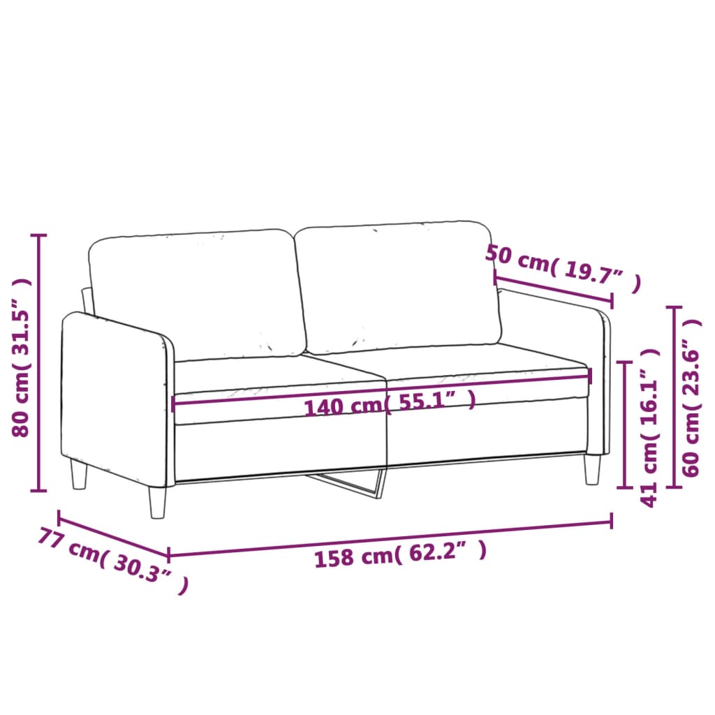 2-seater sofa wine red 140 cm velvet
