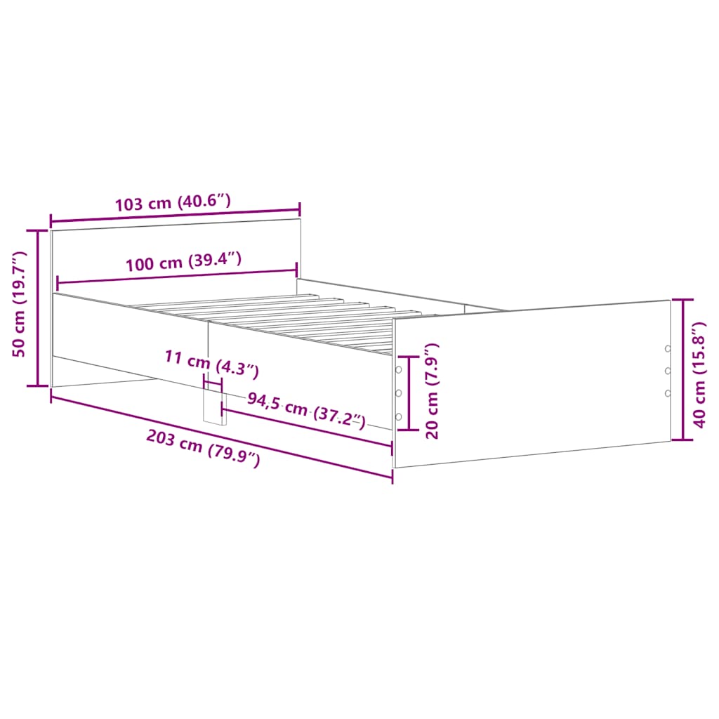Bettgestell ohne Matratze Sonoma-Eiche 100x200 cm Holzwerkstoff
