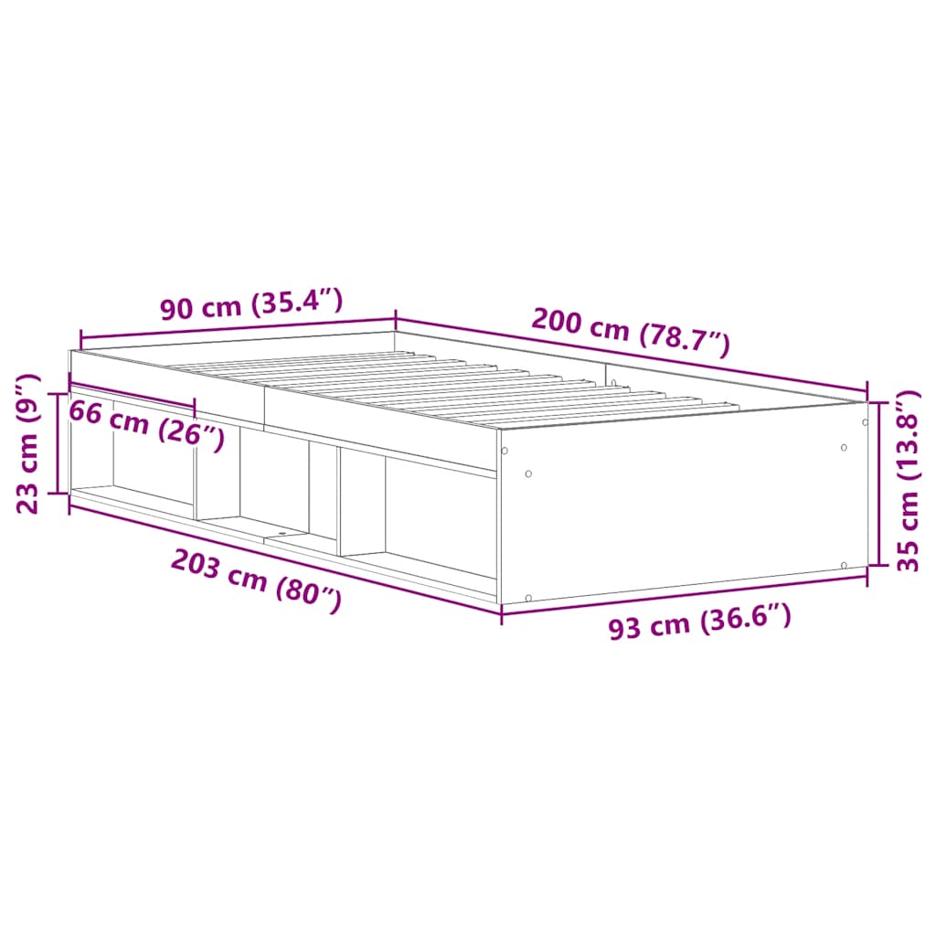 Bettgestell Räuchereiche 90x200 cm