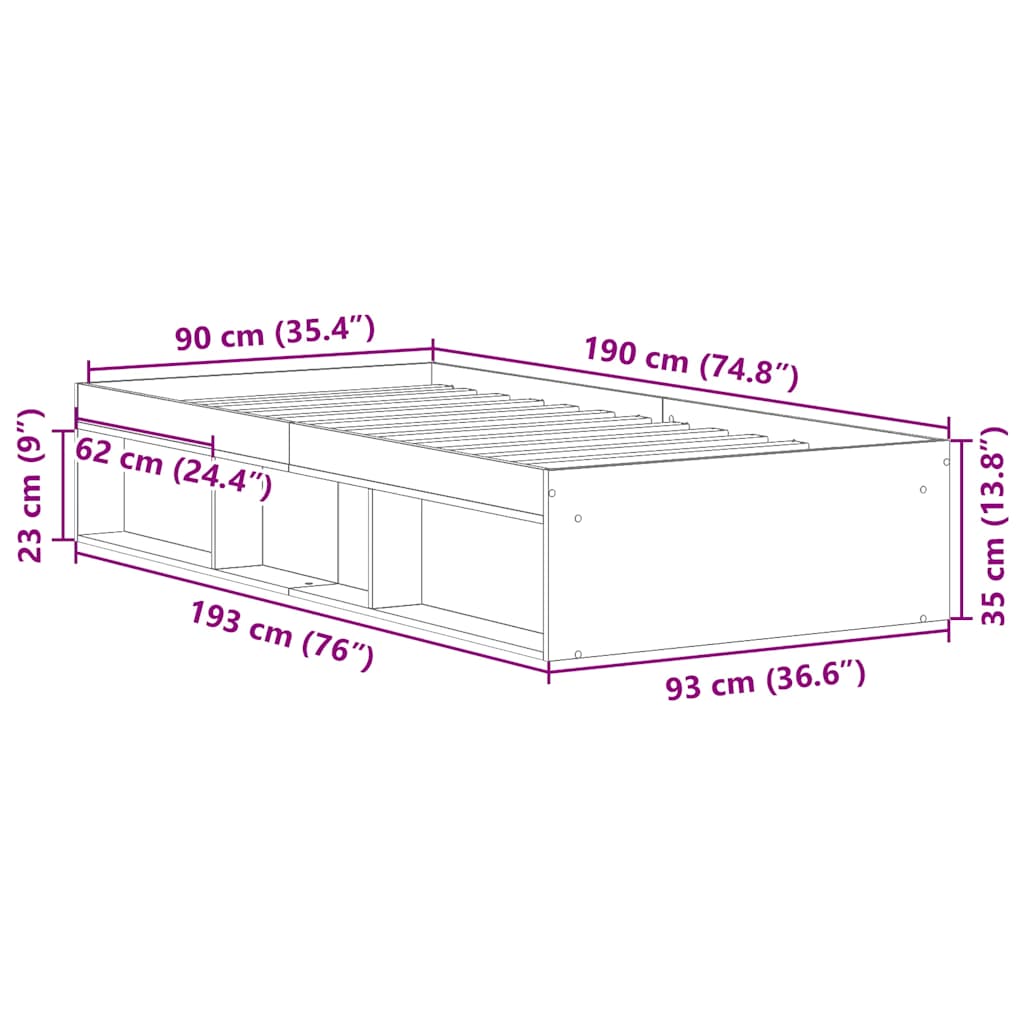 Bettgestell Räuchereiche 90x190 cm