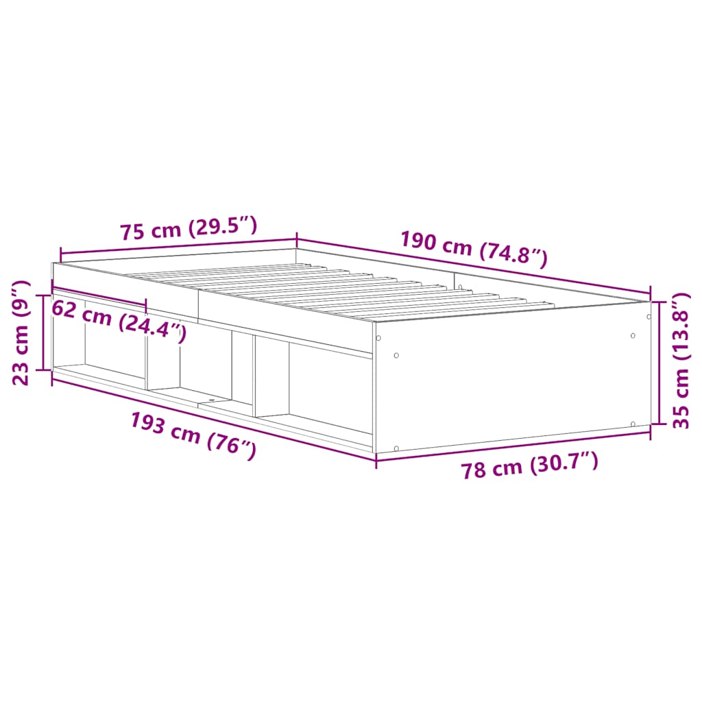 Bettgestell Räuchereiche 75x190 cm