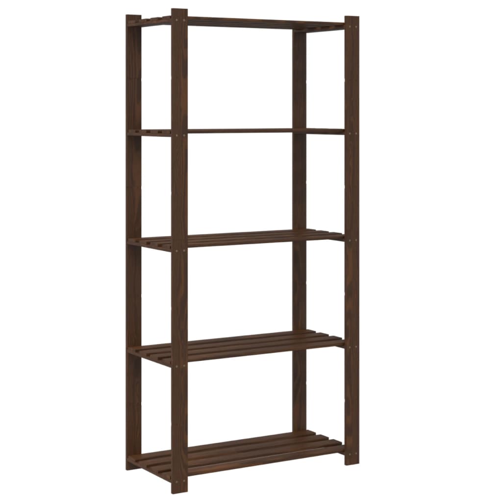 Storage rack with 5 shelves brown 80x38x170 cm solid pine wood