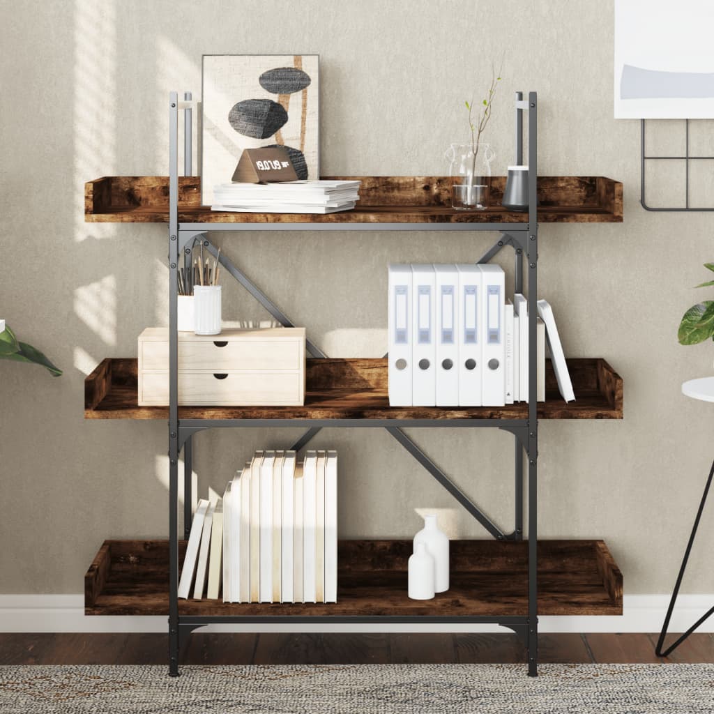 Bookcase 3 shelves smoked oak 100x33x108.5 cm wood material