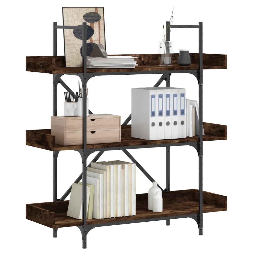 Bookcase 3 shelves smoked oak 100x33x108.5 cm wood material