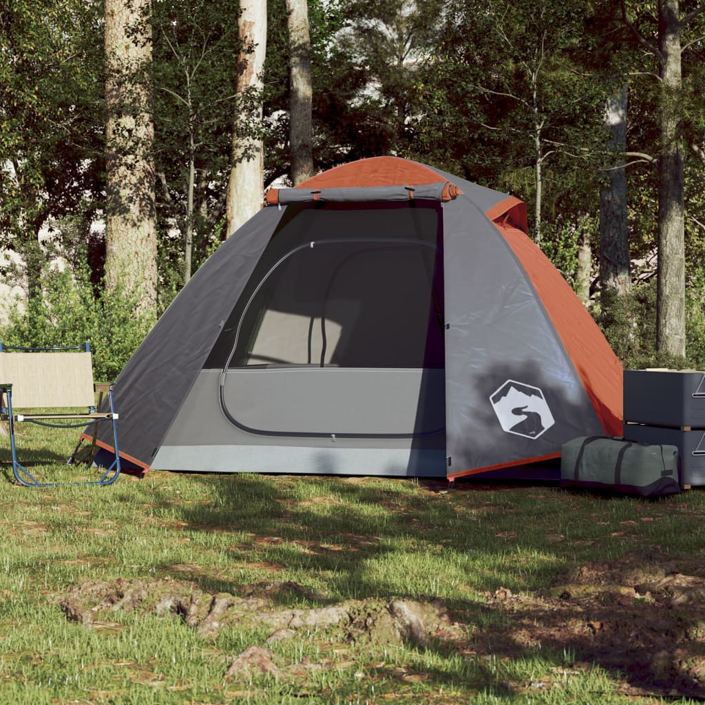 Tente de camping 2 personnes gris & orange 224x248x118 cm 185T taffetas