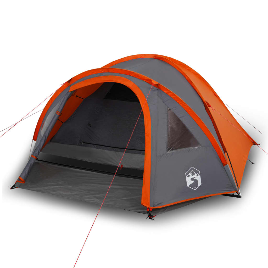 Tente de camping 4 personnes gris & orange 300x250x132 cm 185T taffetas