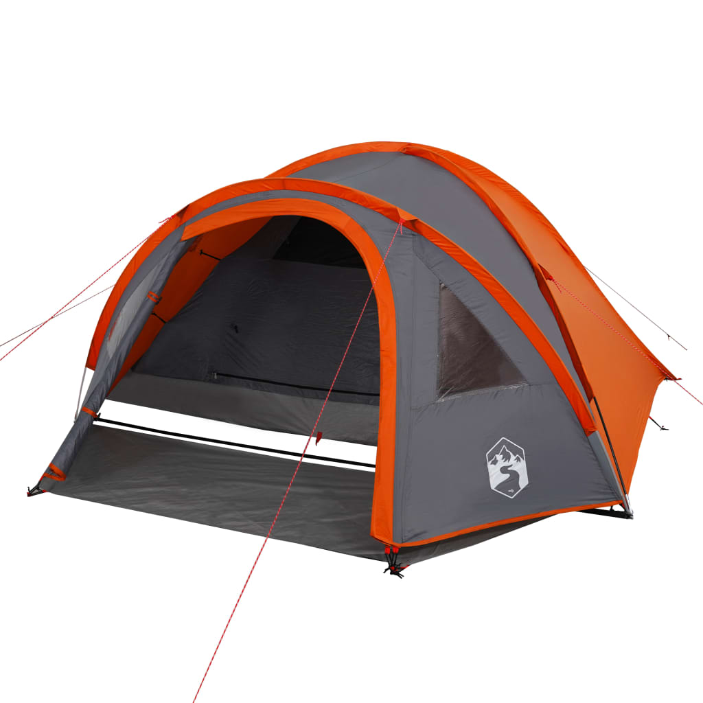 Tente de camping 4 personnes gris & orange 300x250x132 cm 185T taffetas