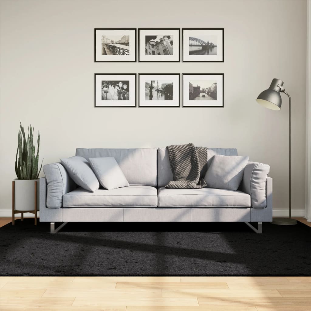 Shaggy rug PAMPLONA high pile modern black 160x230 cm