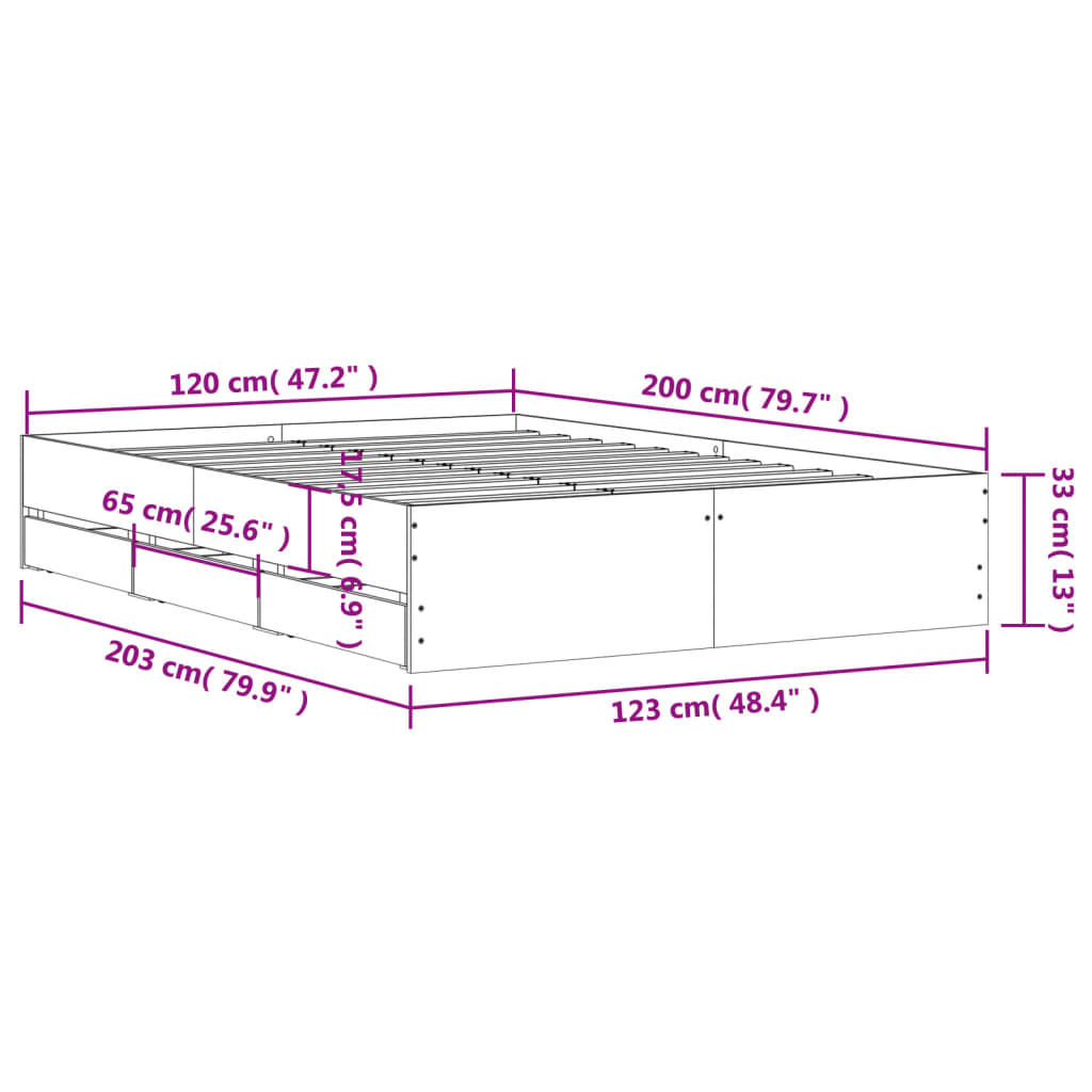 Bettgestell mit Schubladen Braun Eichen-Optik 120x200 cm