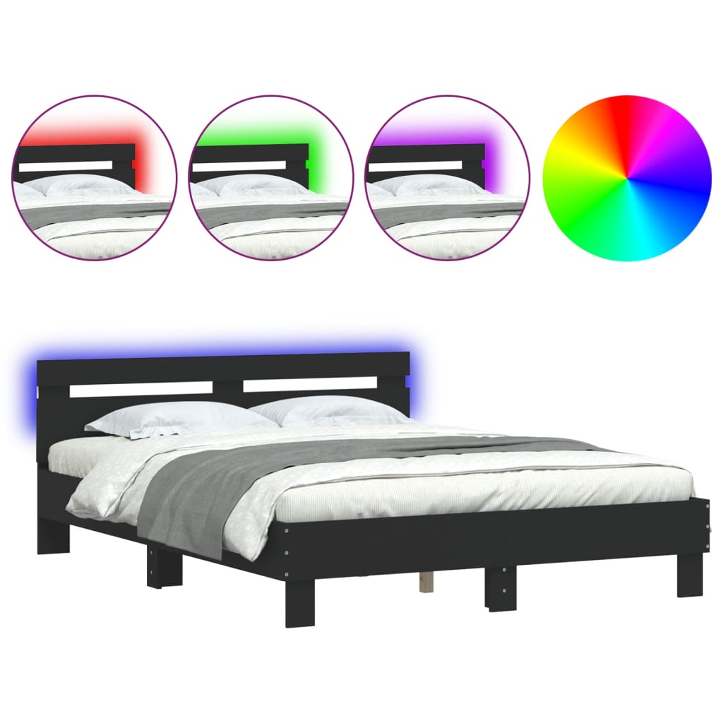 Bettgestell mit LED ohne Matratze Schwarz 150x200 cm
