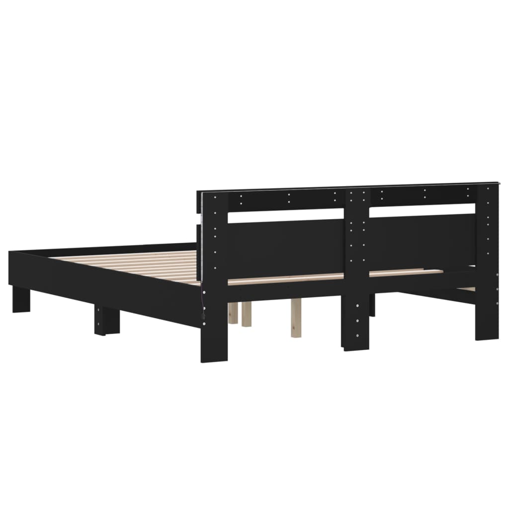 Bettgestell mit LED ohne Matratze Schwarz 150x200 cm