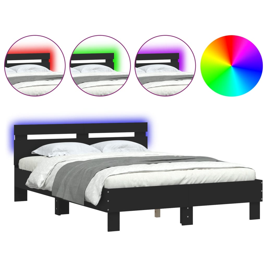 Bett mit LED-Beleuchtung ohne Matratze Schwarz 120x200 cm