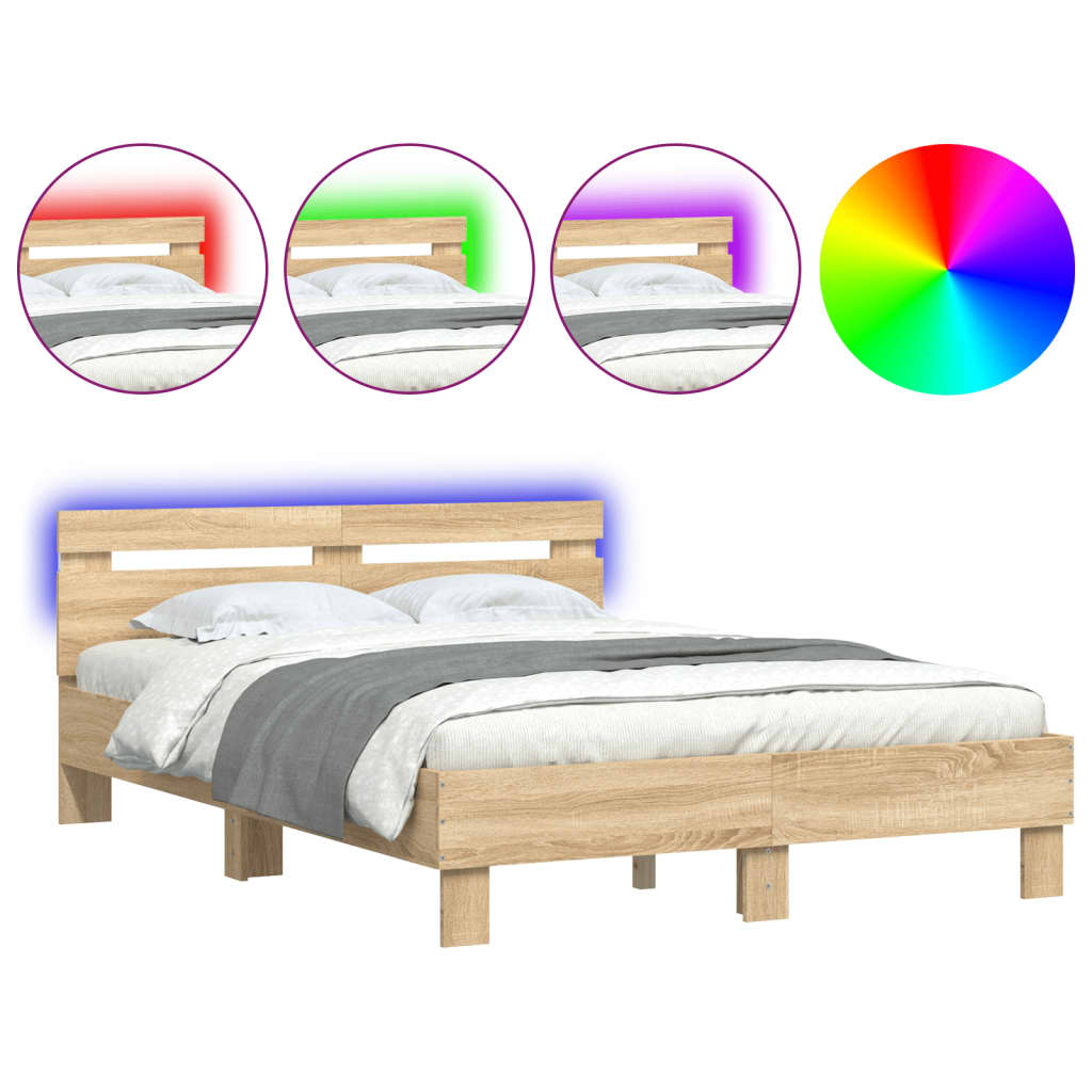 Bettgestell mit Kopfteil LED-Beleuchtung Sonoma-Eiche 120x190cm