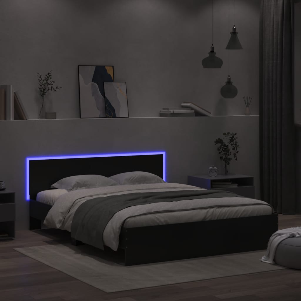 Bettgestell mit LED ohne Matratze Schwarz 150x200 cm